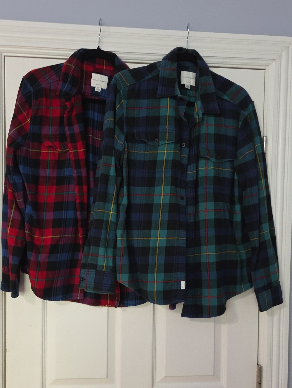 American Eagle Outfitters Men’s Plaid Button-Down Shirts - Red & Green